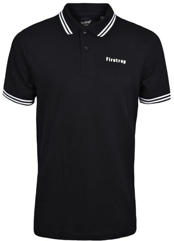 Firetrap Mens Polo Shirt Cotton Polos Tshirt Short Sleeve Summer Ribbed Tipping Collar Tshirts Top Black L