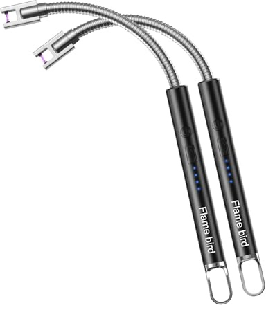 Flame bird 2 Pack Electric Candle Lighter Flameless Arc Windproof Flexible Long Neck USB Rechargeable Lighter Matches for BBQ Grill Fireworks Camping.(Black)