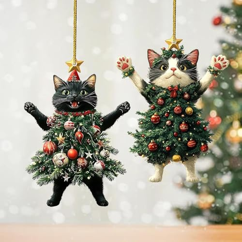 Aizuoni 2st Katt Julprydnad Juldekoration, Söta Kattungar Prydnader, Akryl Julgransdekoration Svarta Katter Tema Jul Hängande, Liten Julkattungeberlock För Väska - Bilinredningstillbehör Dekoration