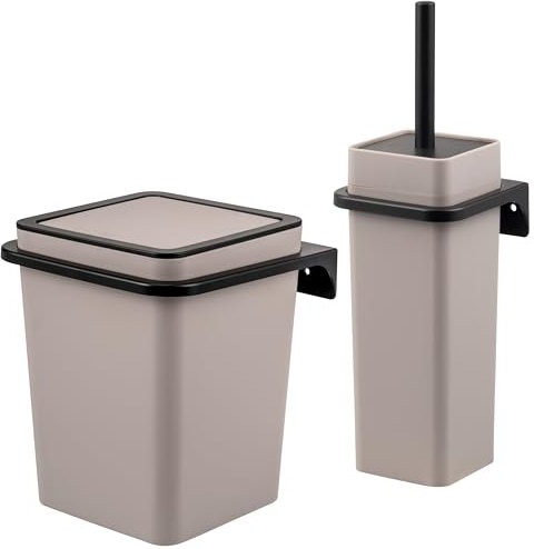 bremermann Set de Salle de Bain carré de 2 pièces Savona avec Surface caoutchoutée Softtouch, y Compris Support Mural à Coller ou à percer, Seau à cosmétique Moderne et Garniture de WC (Taupe)