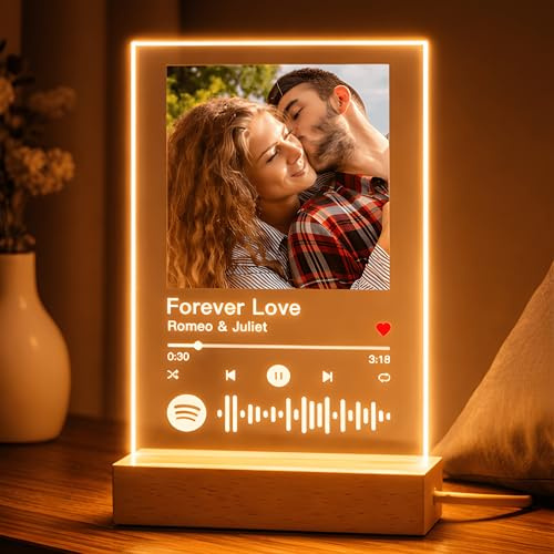 PB TECH Personalised from Spotify Plaque LED Light Acrylic Music Plaque with Photo Personalised Gifts for Him Her Women Men Valentine's Day Christmas Anniversary Birthday Mothers Day