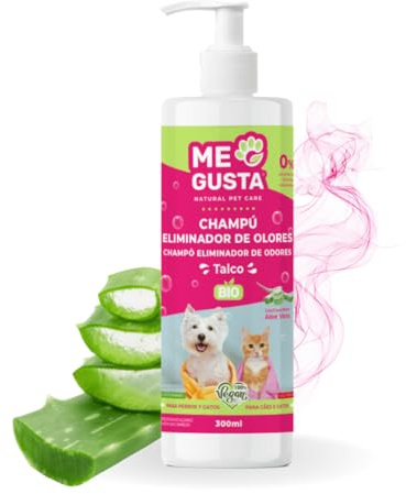 ME GUSTA Champú Eliminador de Olores para Perros y Gatos | Elimina Malos Olores, Revitaliza e Hidrata el Pelaje | con Colágeno y Tensioactivos Suaves | Aroma a Talco | 300ml