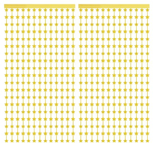 Kvartsman 2-pack guld stjärnor bakgrund, guldgardiner 9,8 x 16,6 m glitter stjärna gnistrande dekor folie fransar girlang banner dekorationer för nyår födelsedagsfest bröllopsfest