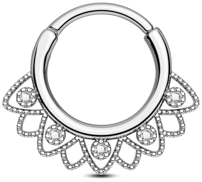 Jewseen Anneau segment à charnière CZ Boucle d'oreille en hélix 16G Anneau de septum Fleur Boucle d'oreille en cartilage Piercing Daith Bijoux de septum Clicker de septum, 16G 8MM, Zircone cubique