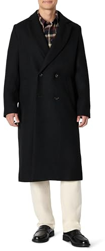 Amazon Essentials (Demi's Pick) Men's Relaxed-Fit Double Breasted Wool Blend Longline Topcoat, Black, X-Large