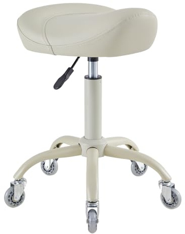 Towning Saddle Stool with Wheels, Ultra-Quiet Rolling Salon Stool Chair with Comfortable Thick Saddle Seat, Adjustable Stool Suitable for Commercial Office and Home Use