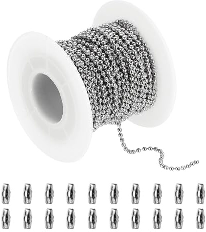 PATIKIL Chaînes à billes (10,1 m 2 mm), chaîne en acier inoxydable 304 avec 20 connecteurs de chaîne à boules, convient pour la fabrication de bijoux/décoration à suspendre