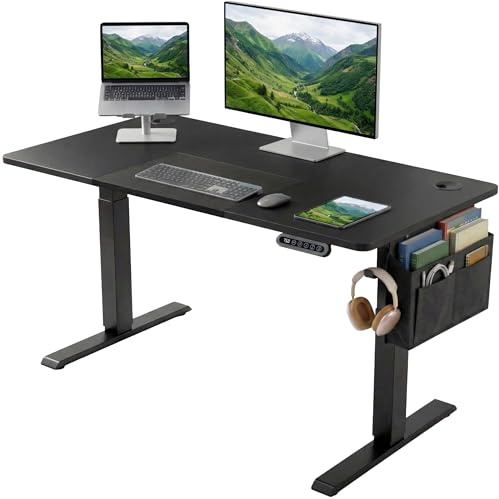 Blisswood Computer Standing Desk, Electric Height Adjustable 120 × 60cm, Sit Stand Office Desk with Memory Smart Panel, Industrial Design PC Gaming Metal Frame Table, Home Writing Workstation_Black