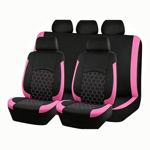 Shkalacar 9PCS Universal Car Seat Covers Full Set All-Season Auto Seat Protectors with Airbag Compatible for Most Cars (Pink)