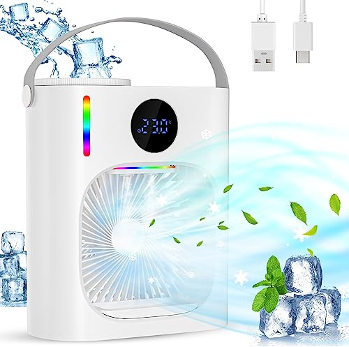 Aire Acondicionado Portatil,Ambesty 4 en 1 Mini Refrigerador de Aire Móvil Ventilador, 900ML Enfriador de Aire, USB Mini Aire Acondicionado, 3 Velocidades de Ventilador, para Hogar