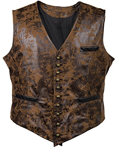 bslingerie Mens Steampunk Faux Leather Gothic Waist Cincher Corset Vest (M, Brown)