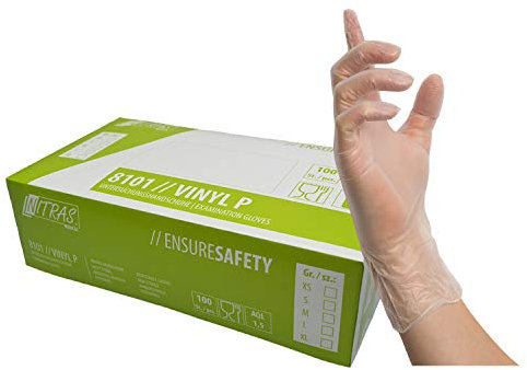 NITRAS MCD VE - Guantes de vinilo (100 unidades), color transparente