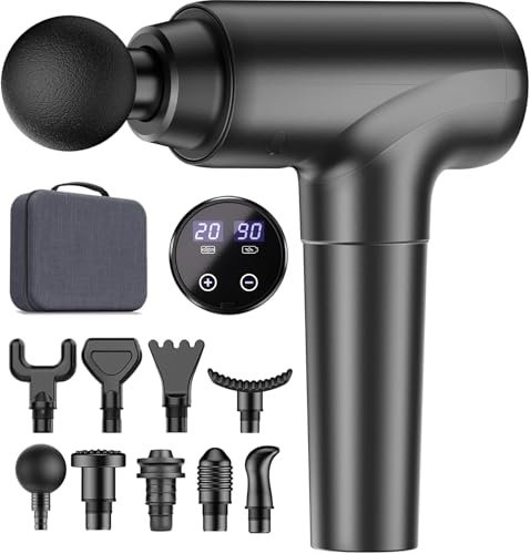 Massage Gun Deep Tissue, Super Quiet, 20 Speeds Cordless Handheld Neck Back & Muscle Massager Gun, 9 Massage Heads, Gifts for Men Women, Best Gift