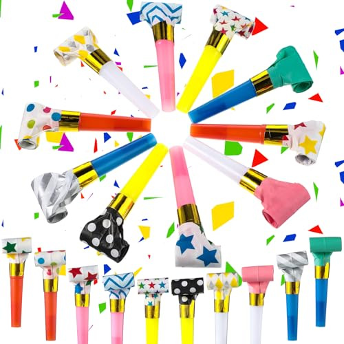 Skylety 20 Pcs Birthday Party Blowers Noisemakers Funny Birthday New Years Blowouts Blow Horns Colorful Noisemakers Whistles Noise Makers Blowouts for 2026 Graduation Wedding Party Supplies