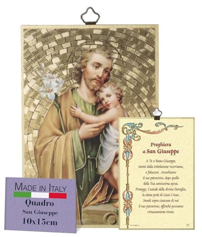 FRATELLI BONELLA - Quadro San Giuseppe e Preghiera Dedicata in Italiano - Quadro Legno MDF di Pioppo Camera Da Letto 8 mm x 10 cm x 15 cm - Made in Italy