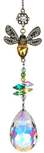 H&D HYALINE & DORA Crystal Colorful Bee Rhinestones Suncatcher,Crystal Prism Sun Catcher for Window,Glass Ball Hanging Ornament, Rainbow Maker Home Decor