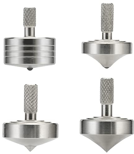 4PCS Mini peonza de Metal, Reduce el estrés, Juguetes para el TDAH, Equilibrio, mecanizado CNC de precisión a Partir de un Bloque sólido de Acero Inoxidable 304 (4PCS Plata Estilo 1+ 2+ 3+ 4)