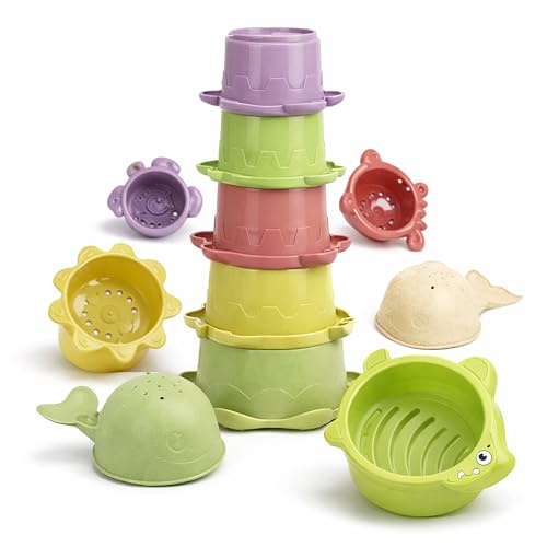 Lot de 6 tasses empilables en plastique pour bébé - Jouets de bain empilables - Tasses gigognes pour bébé (tasses multicolores # 02))