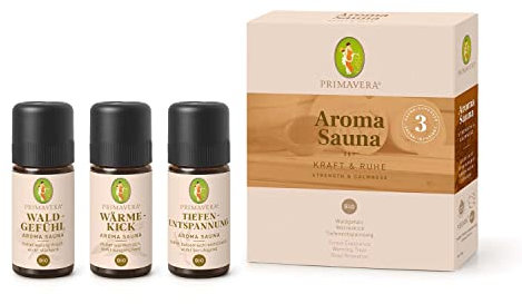 PRIMAVERA Set Aroma Sauna Harmonie & Erdung bio 3 x 10 ml – Waldgefühl, Wärmekick, Tiefenentspannung - Saunaöl, Aromatherapie, Geschenk – vegan
