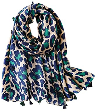KRUIHAN Sciarpa Donna con Nappe Morbide alla Moda, Leopardata, Sciall, Accessori Maculati, Beige (Stile B/Blu)