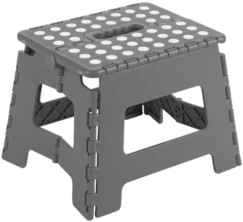 Acan Tradineur - Taburete Plegable Multiusos - PVC - Escalera Infantil Antideslizante - Altillo para Cocina o Baño - Reposapiés para Niños - Máx. 150 kg (Gris - 22 x 29 x 22 cm)
