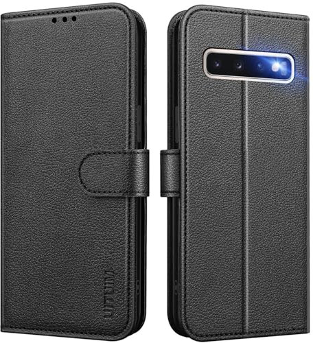 UITUIM Handyhülle für Samsung Galaxy S10 (Nicht für S10+), Klapphülle Leder Hülle Klappbar Flip Case Cover mit Kartenfach Geldbörse Ständer Etui Schutzhülle Handytasche für Samsung S10 4G,Schwarz