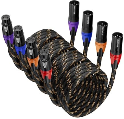 BEZOKABEL XLR-Kabel, 7,6 m, 4 Packungen, XLR-Mikrofonkabel, XLR-Lautsprecherkabel, Stecker auf Buchse, Nylon, geflochten, 3 Pins, kompatibel mit Mikrofonen, Mischpulten, Lautsprechersystemen und mehr