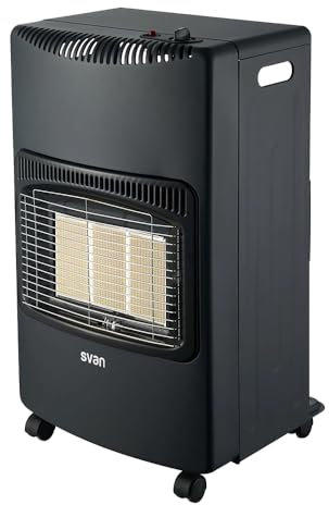 Svan Estufa Cerámica Negro SCEBC4200P. 4200W, 3 Niveles de potencia, Calefacción por Plato cerámico, Sensor Antivuelco, Apto para Butano/Propano/LPG