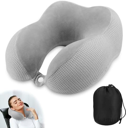 Kasanni Almohada Viaje, cojín de Cuello para Viaje, cojín Cervical, Almohada para Viaje de Cuello, Almohada para avión, Almohada de Viaje para Silla de avión, hogar, Oficina, Coche (Gris)