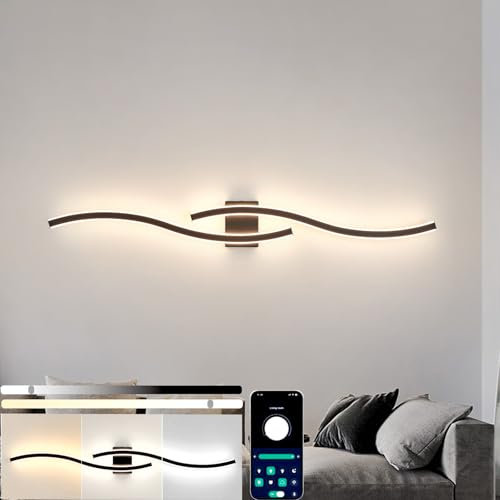 Applique Led Da Parete Interno,48W 5800LM Lampada Da Parete Lunga, 120Cm Tricolore 3000K/4000K/6000K Applique per Soggiorno Camera Da Letto Bagno Corridoio e Studio (Nero sabbia, 120CM)