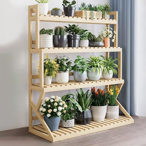 Porte-Plante Étagère à Fleurs Support de rangement pour plantes, support pour plantes en bois, étagère pour plantes de style escalier à 3/4 niveaux, supports de fleurs d'angle à plusieurs ni