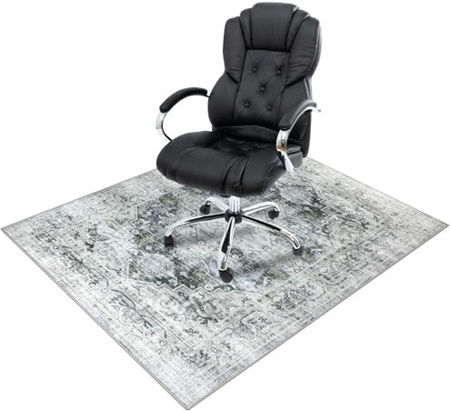 Homcomodar Bodenschutzmatte 90x120cm Stuhlmatten für Hartholzboden Boho Schreibtisch Stuhl Matte für Hartboden rutschfeste Schreibtisch Teppich für Bürostuhl(Grau)