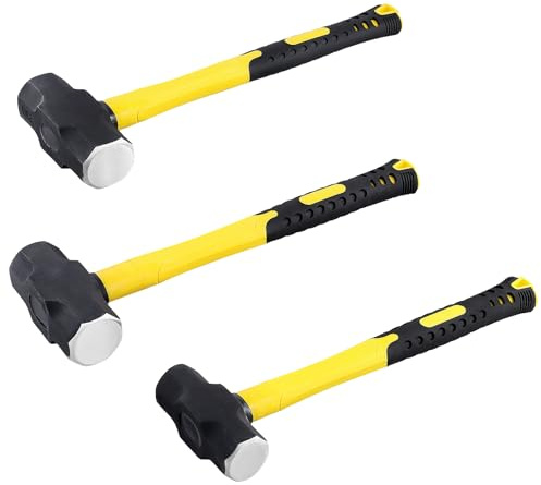 HEIHAK 3 PCS Crack Hammers Set, 2lbs, 3lbs, 4lbs Drilling Hammer, Club Hammer Sledge With Forged Steel Construction Non-Slip Shock Absorbing Grip for Construction, Industrial, Home Use