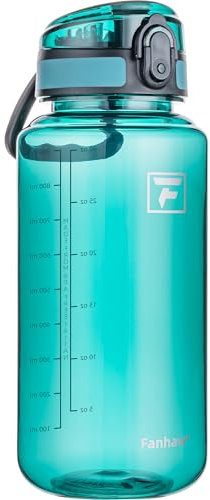 Fanhaw Botella de agua de plástico de 32 onzas con tapa para beber, para deportes, mujeres, hombres, Tritan a prueba de fugas sin BPA con tapa antipolvo (verde oscuro)
