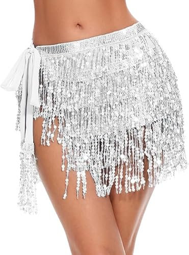 Pailletten Quaste Rock, Rock mit Pailletten, Pailletten Rock, Fransenrock, Damen Bauchtanzrock KostüM Pailletten, Quasten Glitzer Rock, Quaste Fransenrock Pailletten Outfit FüR Damen