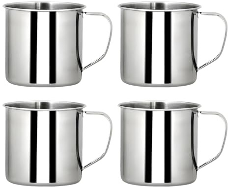 Zliger 4 stycken kaffemuggar i rostfritt stål, dryckesmugg i rostfritt stål, mugg i metall med handtag, mjölktesmugg temugg resemugg för varma och kalla drycker (350 ml)