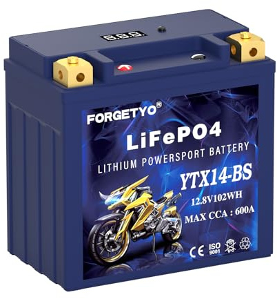 YTX14-BS Lithium Motorcycle Battery, ATV Battery 12V 8AH 600CCA Compatible with Yamaha Scooter Snowmobile Jet Ski, Scooter, PWC & More