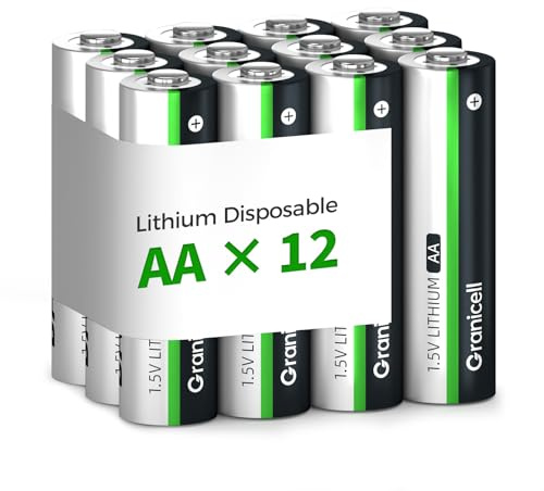 Granicell 12-Pack Lithium AA Batteries | 1.5V for Blink Cameras, Smart Locks, Alarms & Tech Devices | 10-Year Life, Leak-Proof, Extreme-Temp Resistant (Non-Rechargeable)