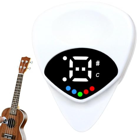 Genérico Guitar Tuner y Púa de Guitarra 2 en 1, 0.6mm, Led Púa con Pantalla HD, 12 Temperamentos Musicales, Afinación Eficiente, Accesorios de Aprendizaje de Guitarra Eléctrica para Principiantes