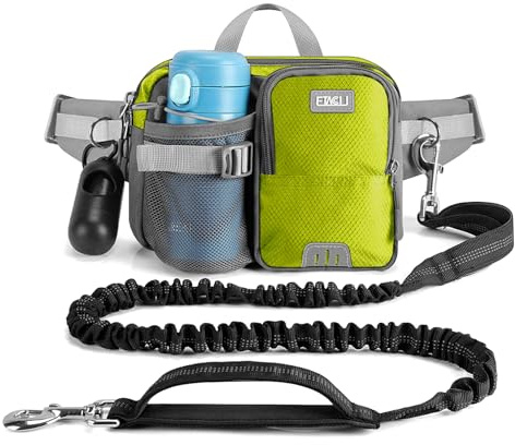 ETACCU Joggingleine Hunde mit Bauchgurt, Freihandleinen Jogging Hundeleine für große und mittelgroße Hunde, Elastische Reflektierende Laufleine 124-180 cm für Laufen, Joggen (Grün)