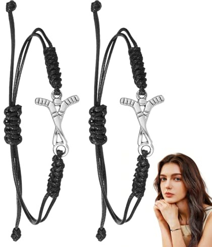 EXAOMBLE Lot de 2 bracelets de hockey sur glace tissés à la main pour garçons, filles et adultes, breloques de sport, hockey, cadeaux de fête, accessoires de fitness pour fans et joueurs