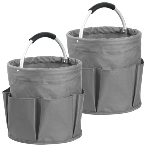 IHOMAGIC 2Piezas Bolsa Herramientas con Múltiples Bolsillos, 17L Organizador Productos Limpieza Plegable con Asa, Cesta Almacenaje Multifuncional de Tela Oxford 600D para Viajes, Compras, Gris Oscuro