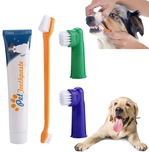 Kit Dentaire Dentifrice Chien,Brosse à Dents Pour Chiens Avec Dentifrice,Pour Chien à l'Arôme De Bœuf,Les Chiens Améliore l'hygiène buccale Contient