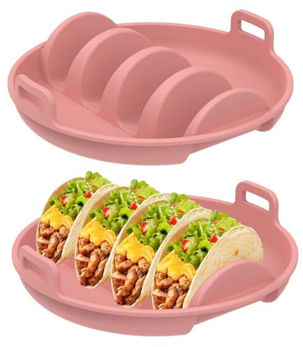 Fyeme Porta taco 2 pezzi silicone 4 scanalature resistente alle alte temperature con maniglie, forno a microonde, friggitrice ad aria calda per panini, salsicce, tortillas (rosa)