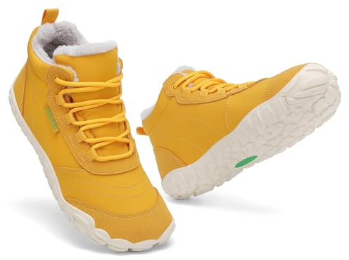 SAGUARO Femme Hiver Chaussure Chaude Barefoot Bottes de Neige Fourrées Bottine Hiver Imperméable Chaussures Minimaliste, pour Usage Quotidien en Ville, Randonnée, Apres Ski Jaune, Gr.38
