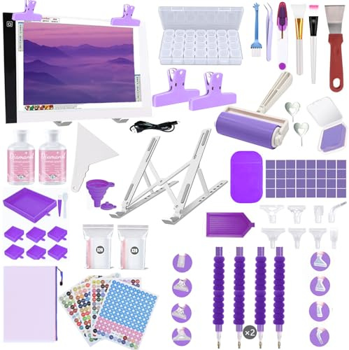 Lenxnmy 161pcs All-Inclusive Diamond Painting Tool Set Diamond Art Accessories Kit with A4 Diamond Painting Light Pad,Diamond Art Sealer Glue,Diamond Correction,Pens Storage Box for DIY Craft