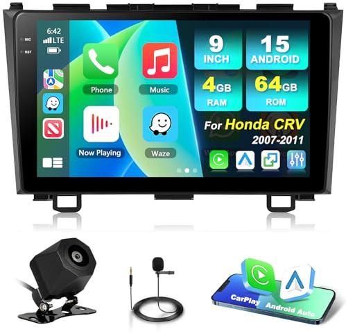 Motorsi 4GB+64GB Carplay Autoradio per Honda CRV 2007-2011 con Android Auto, Android Bluetooth Car Stereo Incell Schermo con GPS WiFi RDS/FM Radio SWC EQ USB Mirror Link Canbus + Telecamera Posteriore