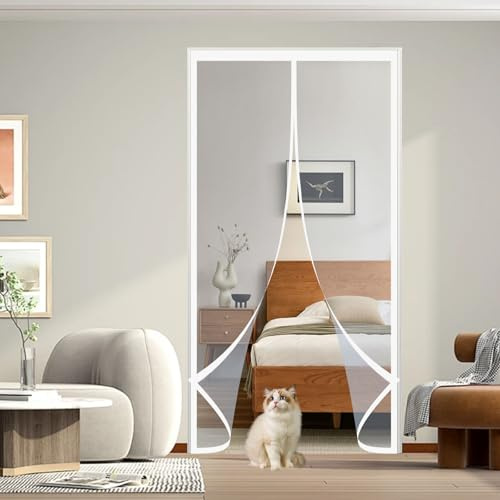Rideau de Porte Thermique 87 x 237 cm Anti Froid Transparent Coupe-Vent, Fermeture Automatique, Sans Percage Rideau de Porte Imperméable pour Balcon Bain Salon, A