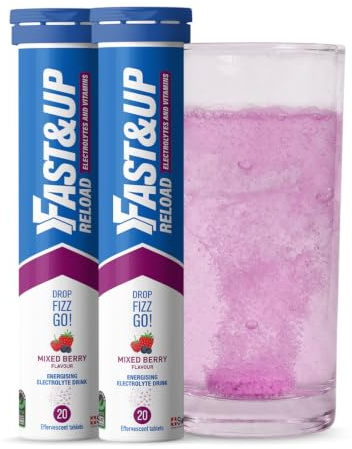 Fast&Up Reload - Energising Electrolyte Drink - Mixed Berry Flavour - 20 Effervescent Hydration Tablets - Added Vitamin C & B12 - Vegan (Pack of 2)