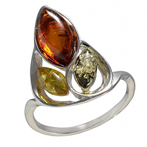 HolidayGiftShops Sterling Silver and Baltic Multicolored Amber Adult Ring April- Size 6.5